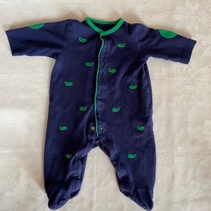 Little Me navy footies with whales size 3 months